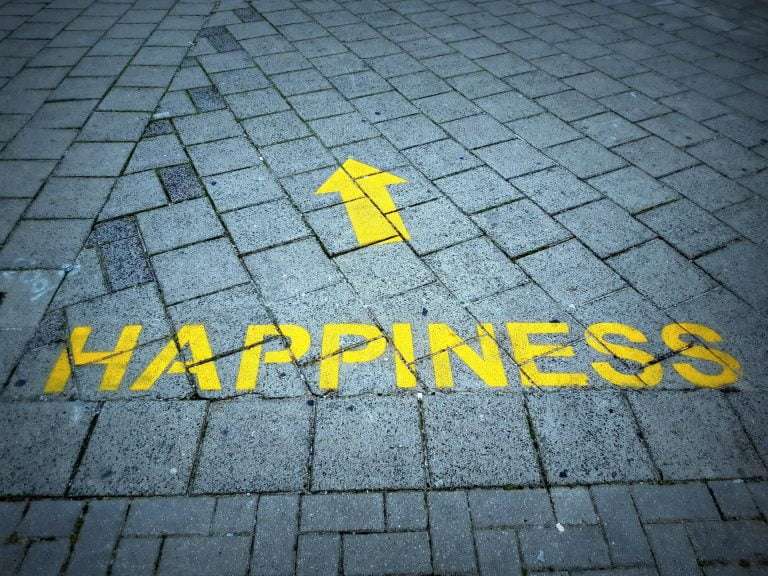 happiness with arrow pointing forward