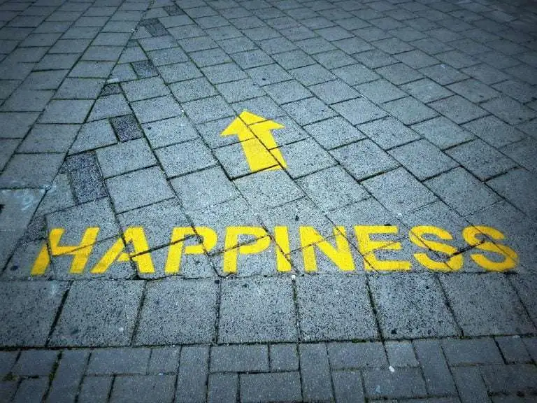 happiness with arrow pointing forward