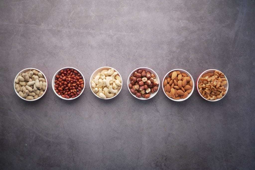 different types of nuts in mini bowls